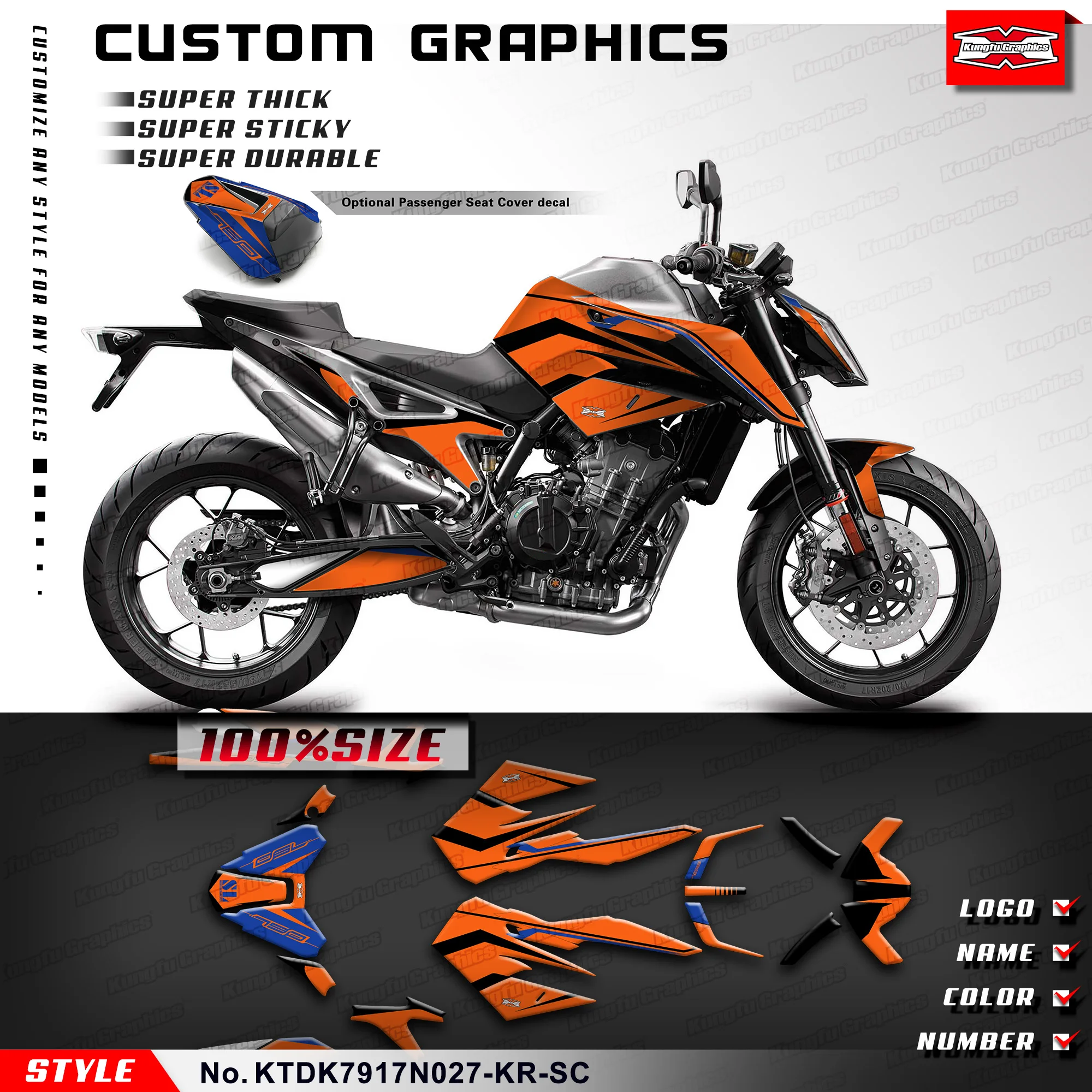 

KUNGFU GRAPHICS Racing Sticker Motorcycle Decals for DUKE 790 2017 2018 2019 2020 2021 2022 2023 2024, KTDK7917N027-KR-SC