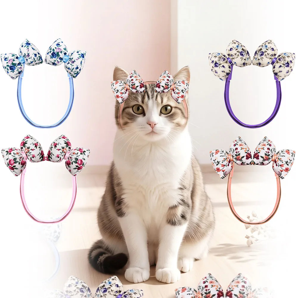 1PC Handmade Dog Bows for Hair Adjustable Puppy Bowknots Flower Print Cute Pet Grooming Accessories For Dogs and Cats
