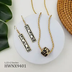 Fashion Hawaiian Polynesian Samoan Beach Black Enameled Necklace Earrings Jewelry Sets for Women