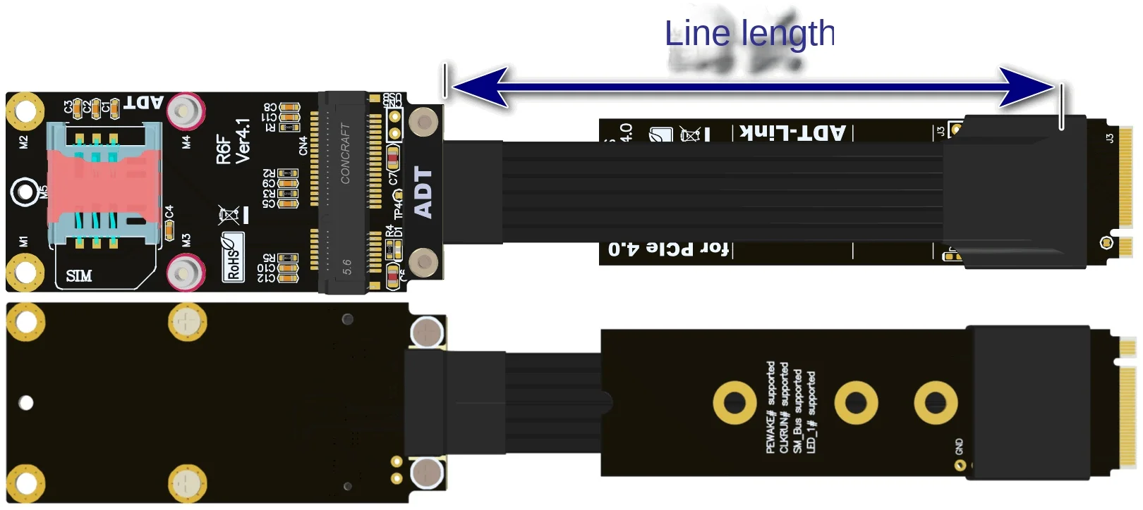 Transferencias de teclas M.2 NVMe M Cables de extensión Mini-pcie pcie4.0 3.0 ADT
