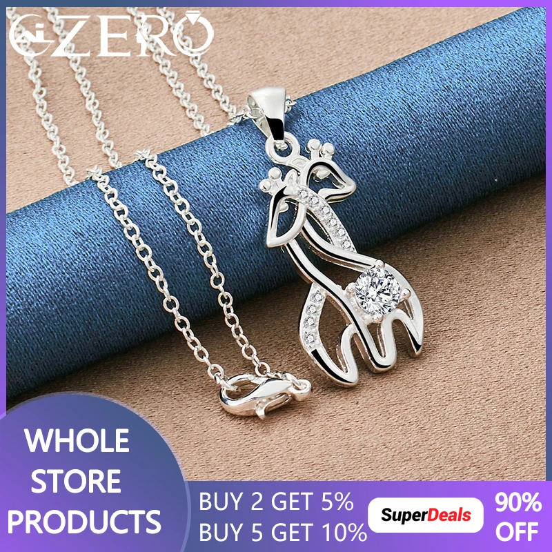 925 Sterling Silver 18-30 Inch Chain Giraffe Deer Zircon Pendant Necklace For Women Romantic Wedding Party Fashion Charm Jewelry