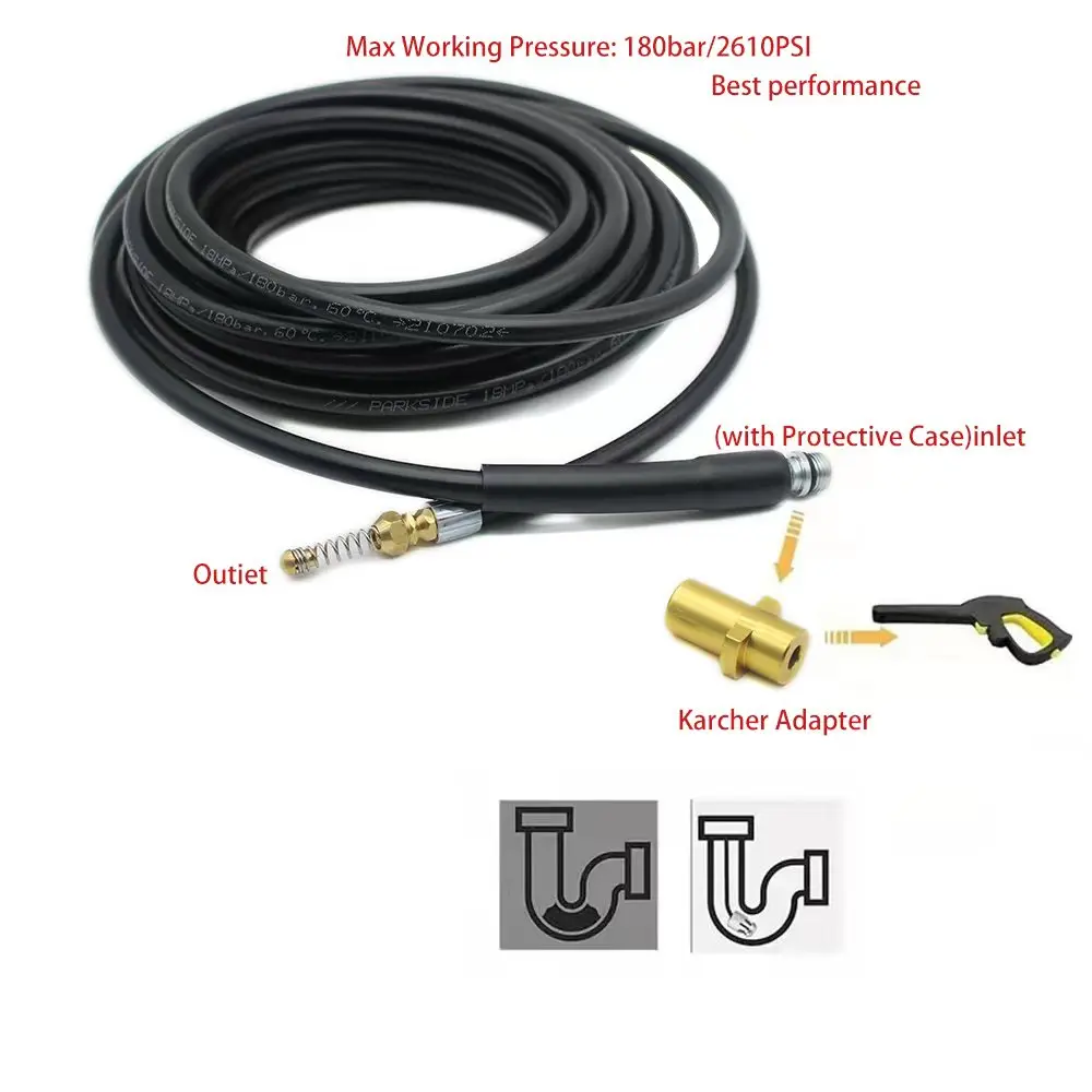 Manguera de drenaje de alcantarillado de lavado a presión, limpiador de tuberías para Karcher K2, K3, K4, K5, K6, K7, boquilla de lavado a presión,