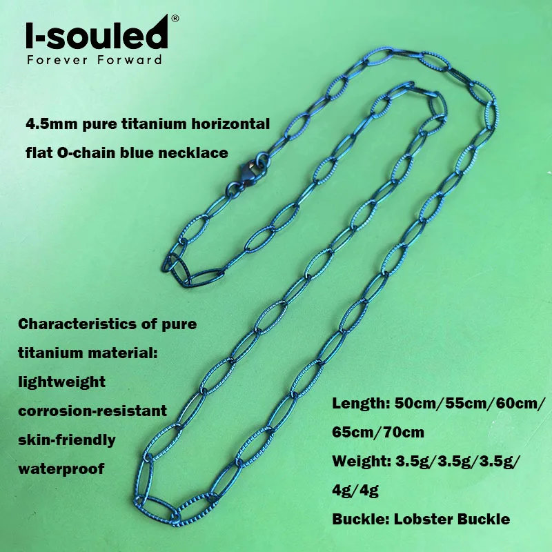 

4.5mm pure titanium horizontal flat O-chain blue necklace, lightweight, waterproof and corrosion-resistant
