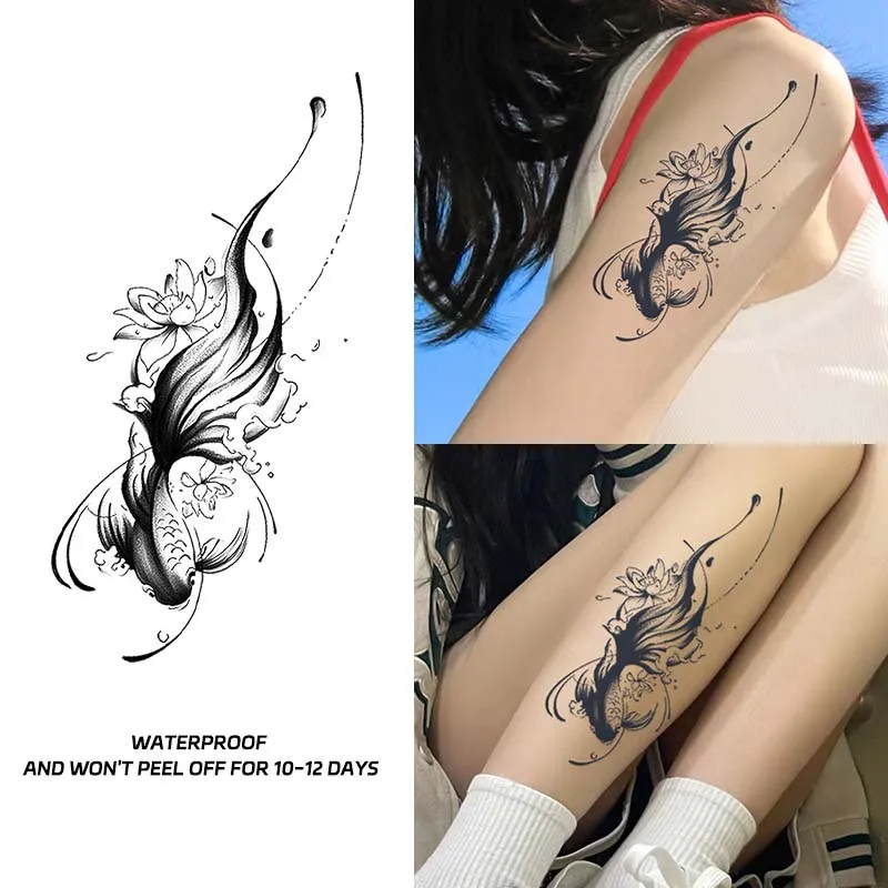 Temporary Tattoo Sticker Ink Flower Fish Element Waterproof Men and Women Fake Tattoo Arm Calf Sticker Simulated Tattoo Color