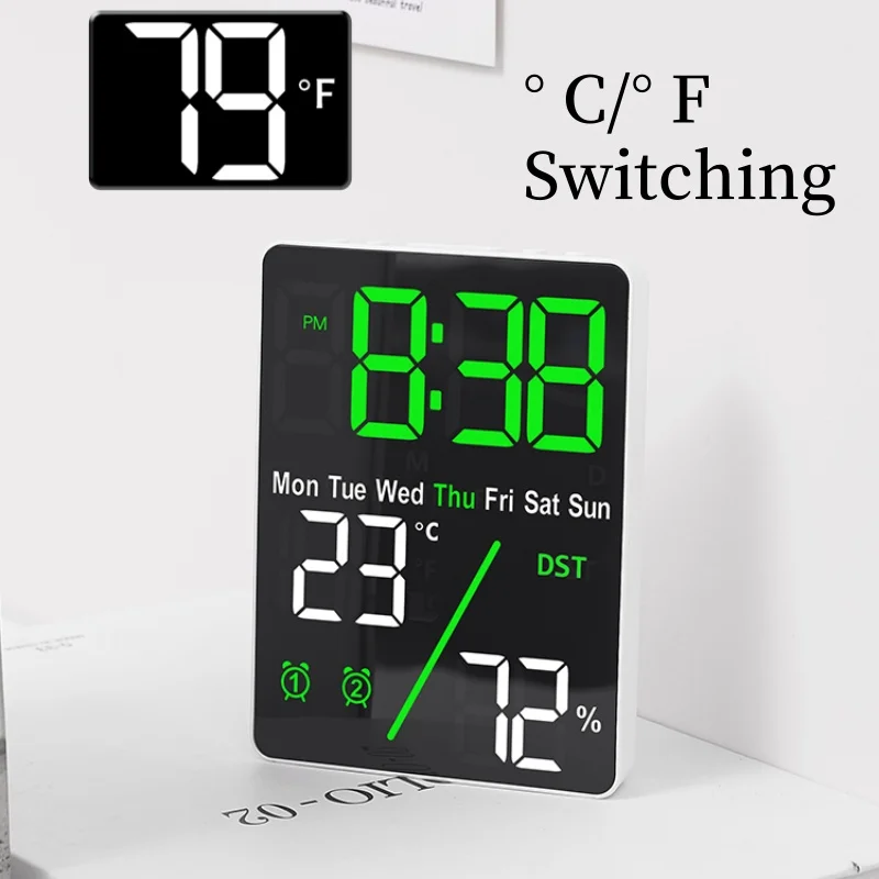 Digital Alarm Clock 3-Level Brightness Dimmable Led Electronic Wall Clock Temperature And Humidity Display Table Clock