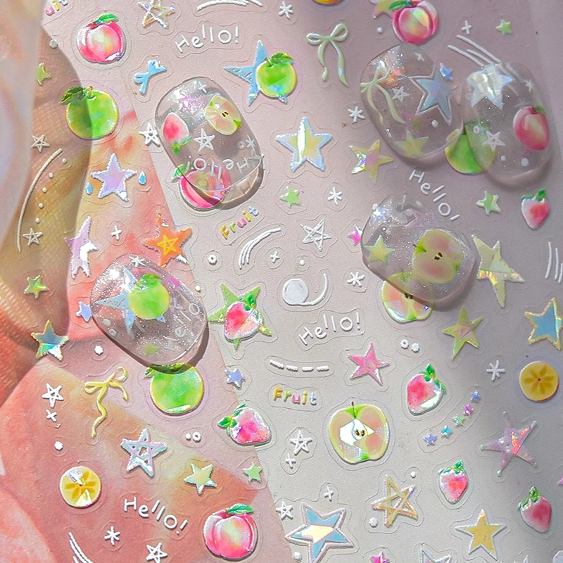 Jelly Rode Tomaat Lychee Poëzie Litchi Appel Citroen Kers Aardbei Watermeloen Perzik Vruchten Strik Cake Nail Art Stickers Decal