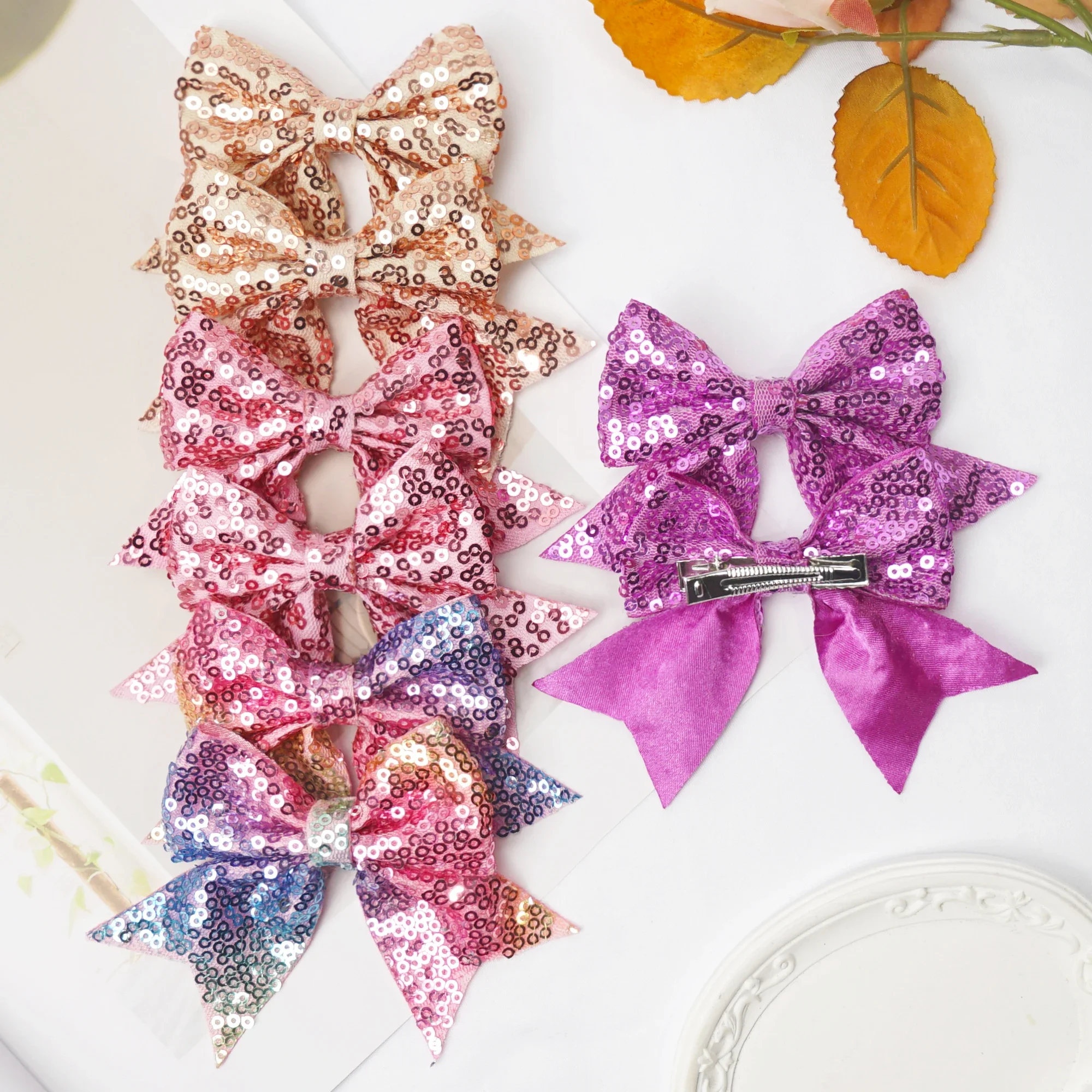 10/16Pcs 3in Rainbow Glitter Alligator Mini Hair Clips for Baby Girls Cheerleading Bows Hairpins Kids Hair Accessories