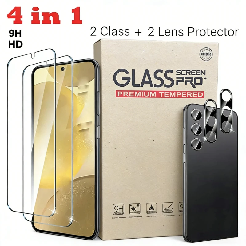 4-in-1 Ultra HD Bildschirm- und Linsenschutzfolie für Samsung A57/37/17/07 A56/36/26 9H Kratzfeste Gehärtete Glas-Displayschutzfolie