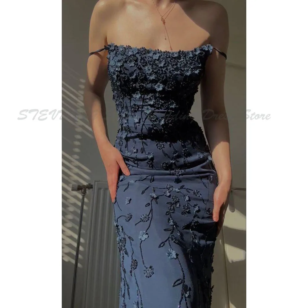 Simple Evening Dresses Prom Off The Shoulder Straight Sleeveless Alliques Celebrity Party Banquet Marry Female Gowns Special