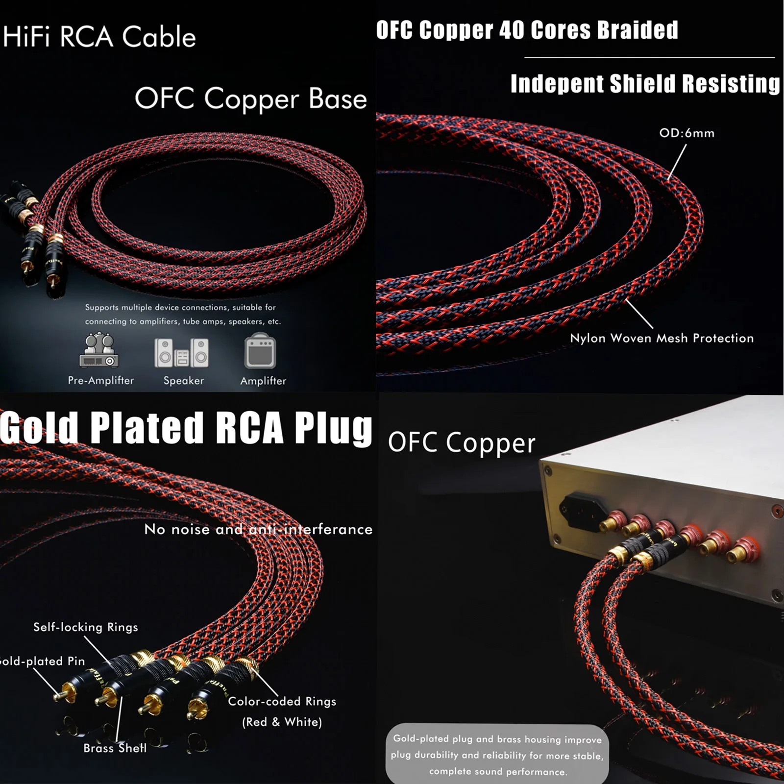 

Preffair HIFI X4014N OFC Copper RCA Audio Splitter Cable Audio Aux Wires for Speaker Amplifier DAC Sound Cable