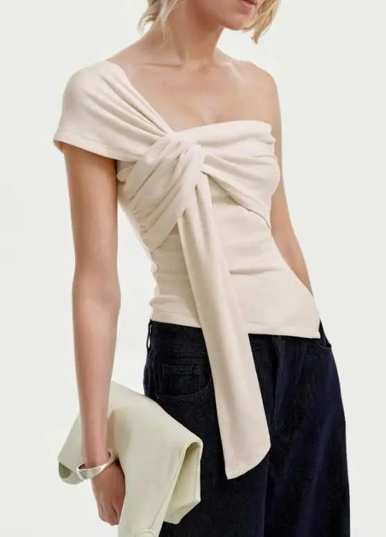 

Fashionable Women's Vest Summer New Elegant British Style Simple Temperament Single Shoulder Strap Design Asymmetrical Vest