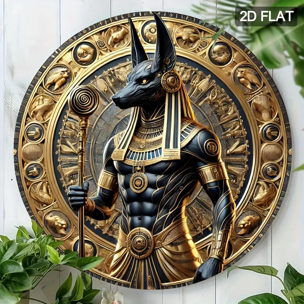 Ägyptischer Gott Horus Wanddekoration, 2D rundes Metallschild für Zuhause, Büro, Café, Bauernhaus, Geschenk