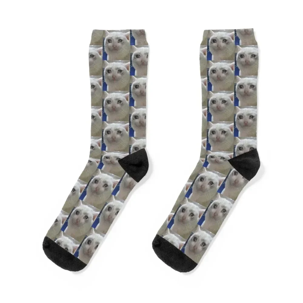 

Crying cat meme Socks designer sheer Men's Novelties Boy Socks Women's