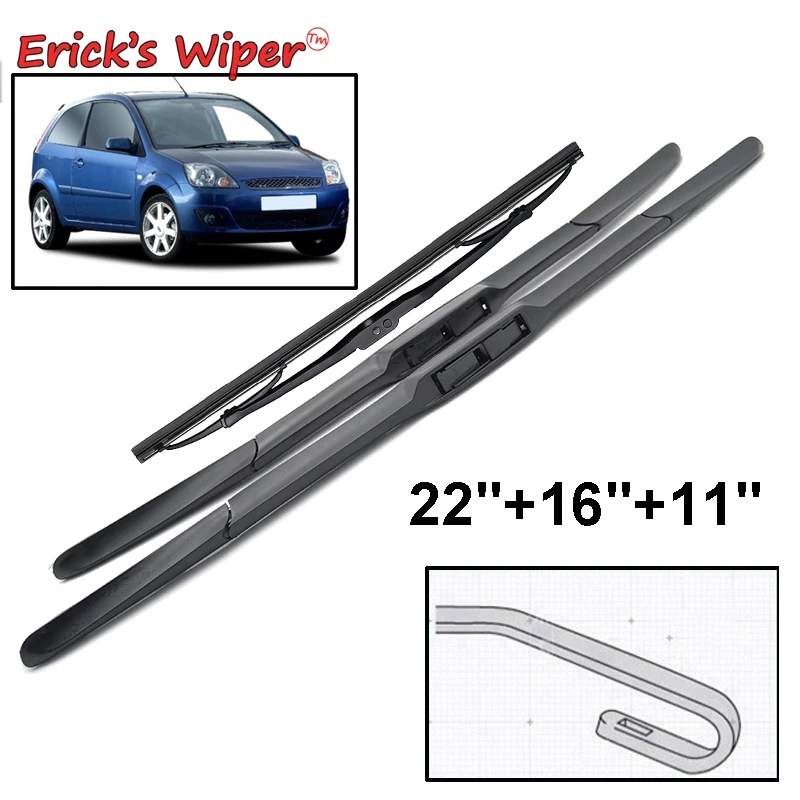 Erick\'s Wiper Front & Rear Wiper Blades Set For Ford Fiesta 5 Hatchback 2003 - 2008 Windshield Windscreen Window 22\