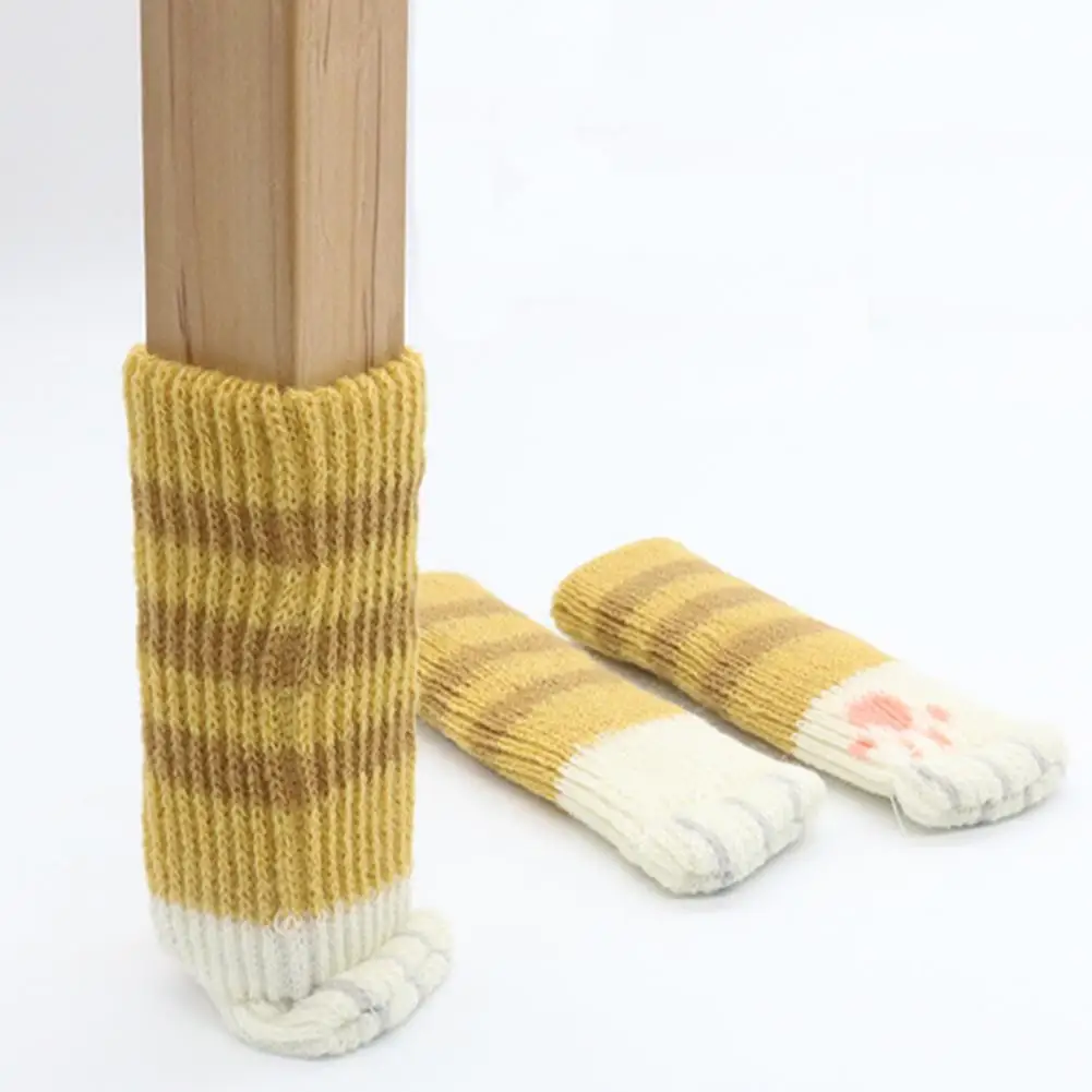 Chair Foot Cover Furniture Foot Cover 4pcs Cat Paw Chair Leg Covers Knitted Furniture Feet Protectors Non-slip for Hardwood