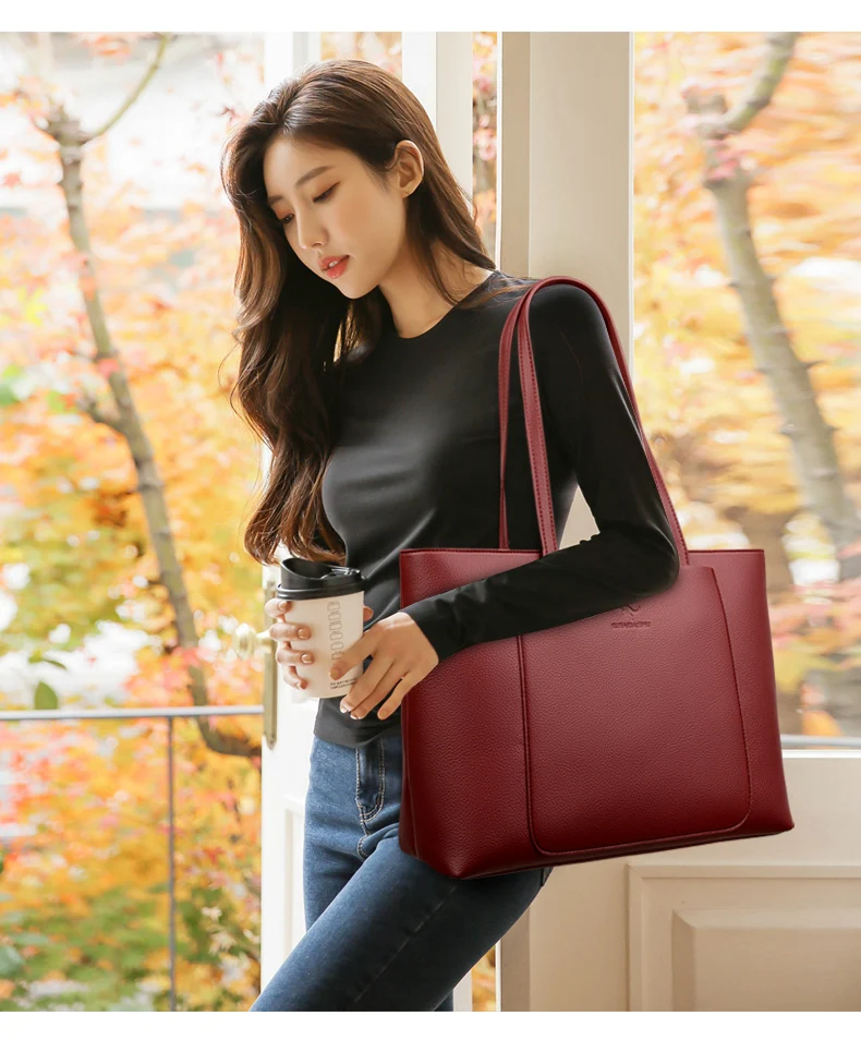 Solid Color Luxury Handbag Women Bags Designer HIgh Quality Leather Shoulder Bags for Women 2024 High Capacity Shopping Tote Bag