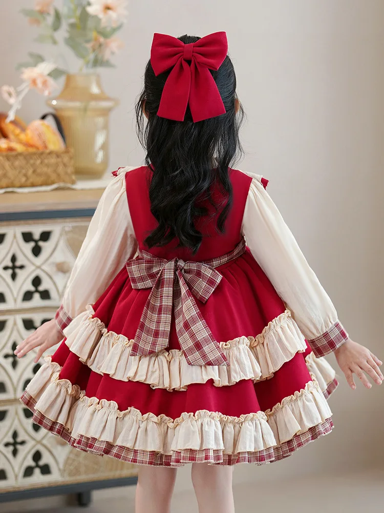 Children Birthday Princess Dress Girls2024New Autumn Lolita Dresses Western Style Bubble Skirt