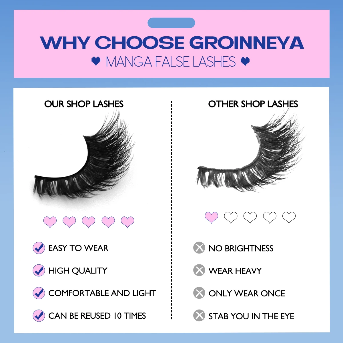 Groinneya-つけまつげ,猫の目,自然な外観,ふわふわのストリップ,5ペア