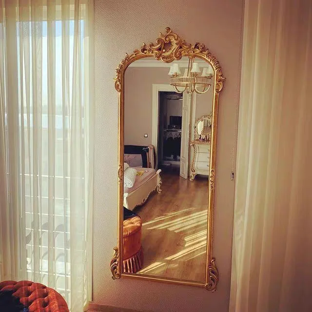 Vintage floor-to-ceiling mirror Home clothing store French engraved fitting mirror Bedroom American dressing mirror image 2