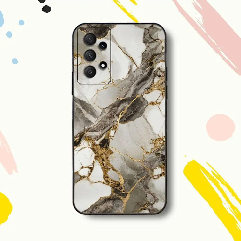 حافظة هاتف رخامية رائعة من Gold ArtS لهاتف Samsung Galaxy A 80,72,73,91,53,22,51,52,5G,Plus,J,Note غطاء أسود ناعم #3