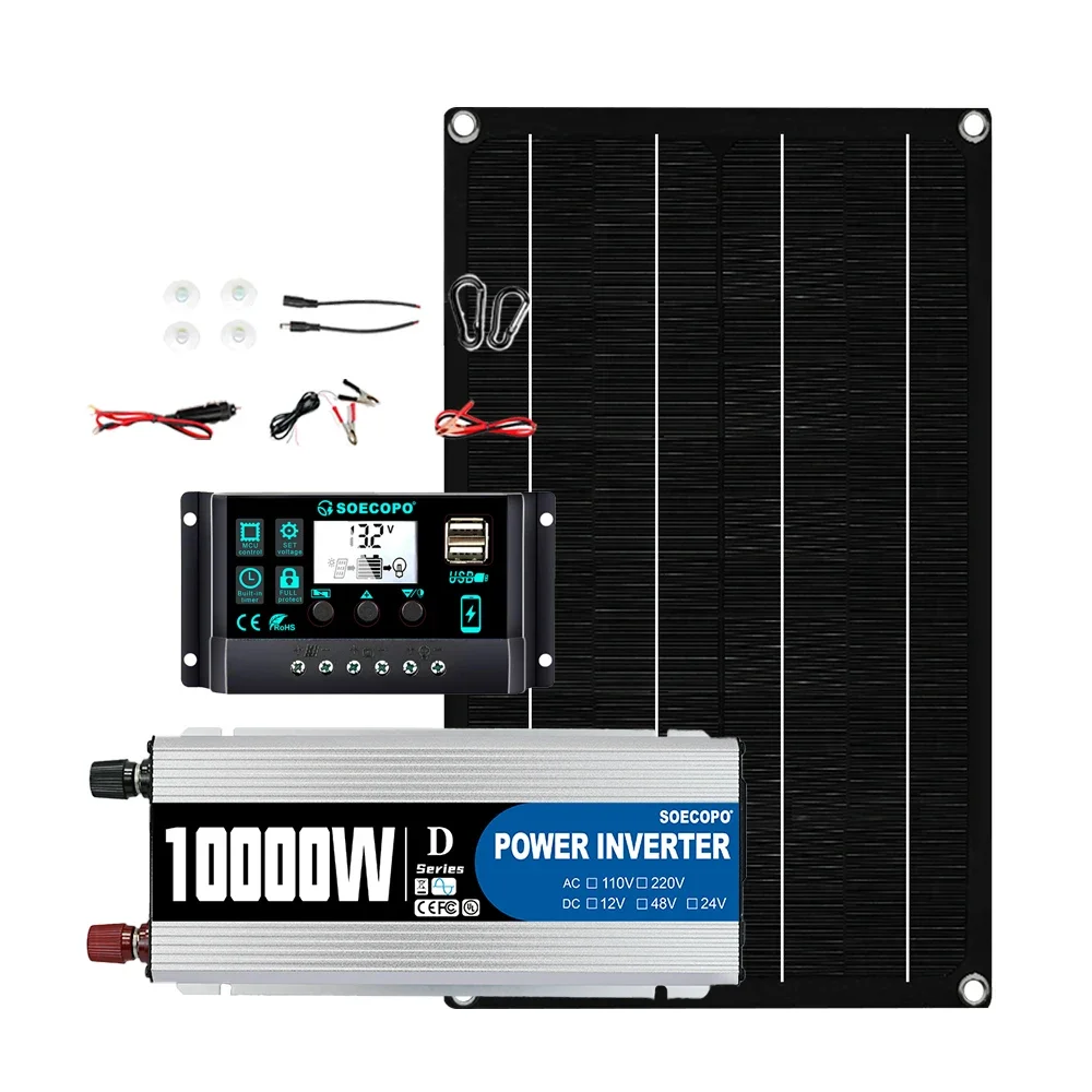 SOECOPO 10000W Zonne-energiesysteem Kit 800W Fotovoltaïsch Paneel 100A Controller 12V naar 220V 110V Omvormer voor Camping/RV/Thuis - afbeelding 2