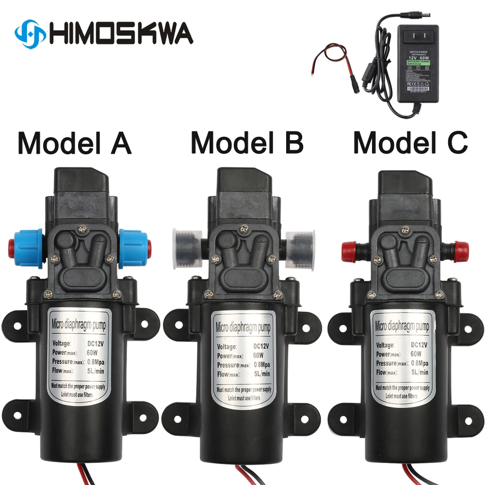 DC 12V 60W mikro elektryczna membranowa pompa wodna przełącznik automatyczny 5L/min wysokociśnieniowa myjnia samochodowa Spray pompa wodna 0.8Mpa