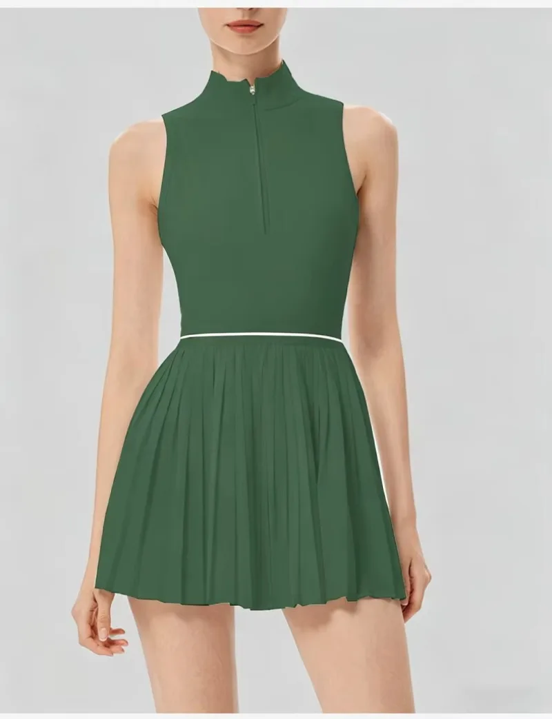 Damen-Tenniskleid mit Reißverschluss, Polokragen, integriertem BH und kurzen Ärmeln, atmungsaktives, ärmelloses Golf- und Sportkleid, schnelltrocknend, dehnbar, ideal für sportliche Aktivitäten. – Detail 15
