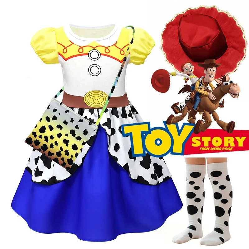 Disfraz de vaquera Jessie de Disney Toy Story 6 para niñas, vestido clásico de princesa vaquera de dibujos animados, tutú, traje de fiesta de Halloween para niñas