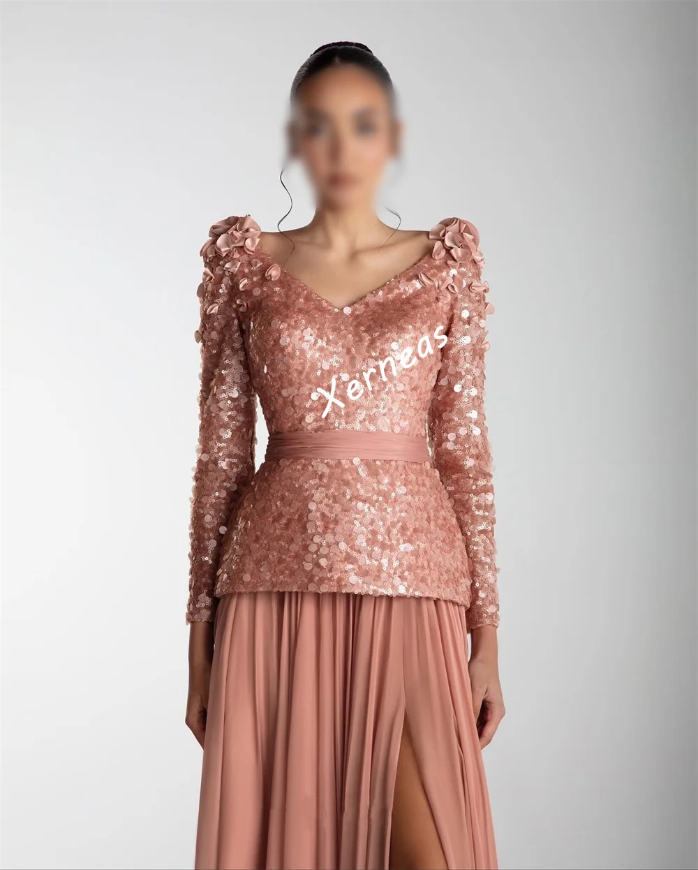 Personalizado chiffon lantejoulas plissado com decote em v a linha vestidos longos sob medida ocasião feminina luxo noite elegante festa de casamento