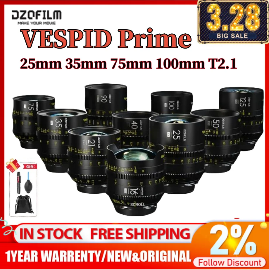 DZOFilm vespid prime 25mm 35mm 50mm 75mm 100mm T2.1 PL / EF Mount