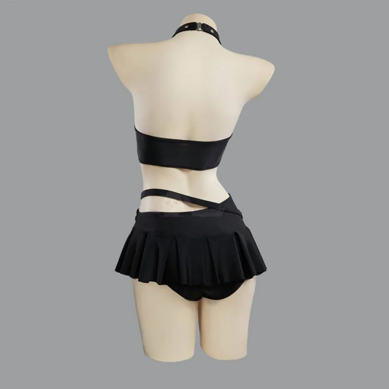 Gothic Punk Heart Hollow Halter Swimsuit Women Sexy Black Two Piece Mini Skirt Suit Beach Bathing Set Halloween Carnival Clothes view 3