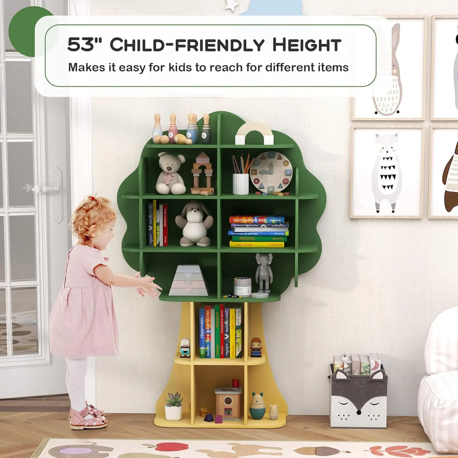 6-Tier Kids Bookshelf, Montessori Toy & Book Storage, Wooden Bookcase for Playroom, Nursery