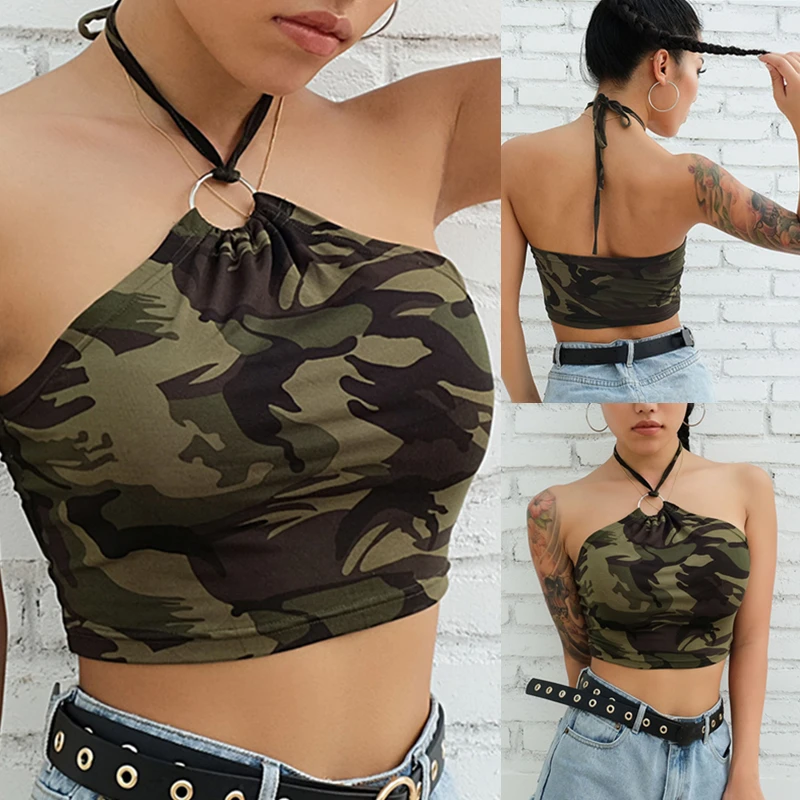 

Fashion Women Tank Tops Camouflage Camisole Sleeveless Top Waist Women Halter Top