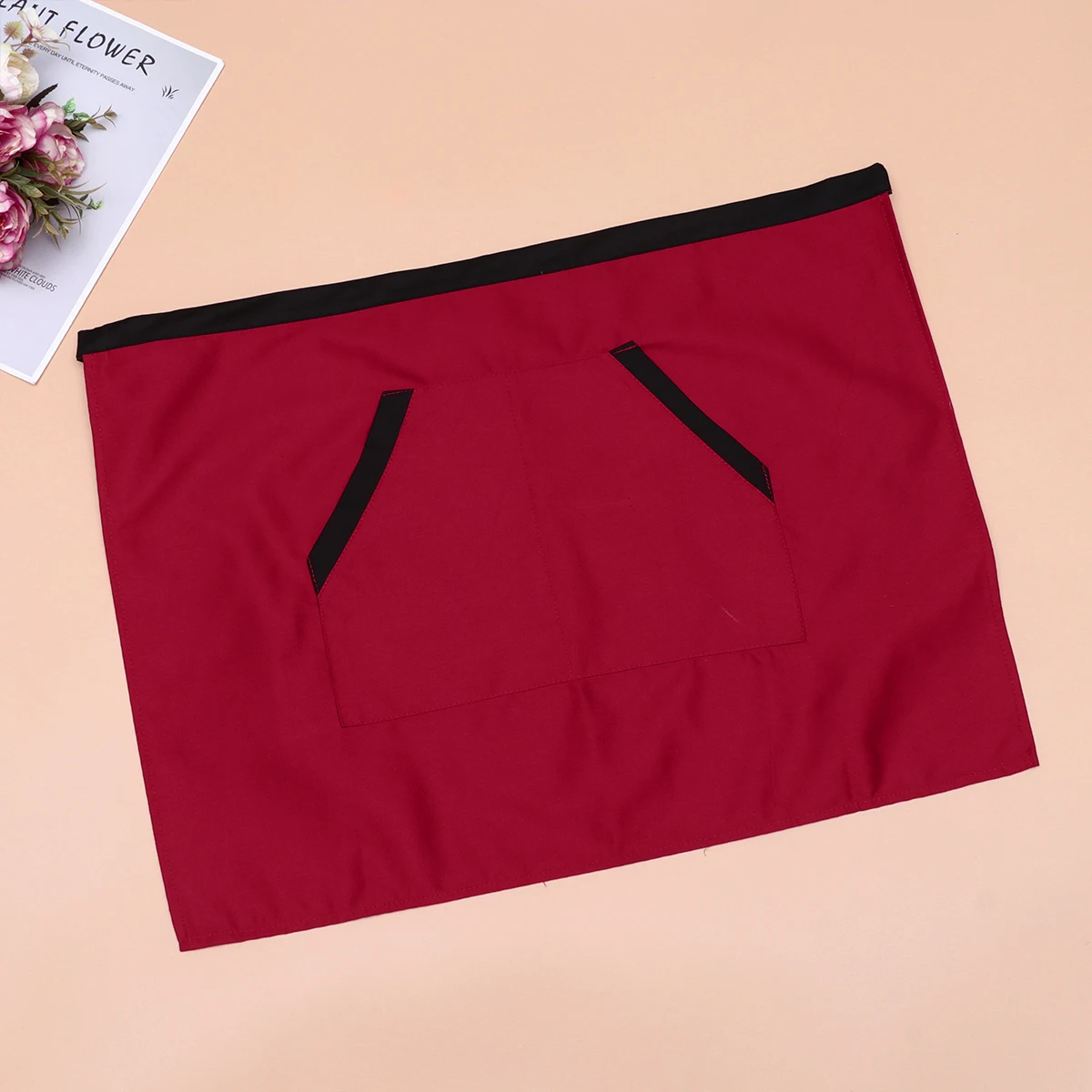 

Short Apron Unisex Half-Length Waist Apron Black Red Rim Pattern Fade-Proof Wrinkle-Resistant Suitable for Cafe Restaurant