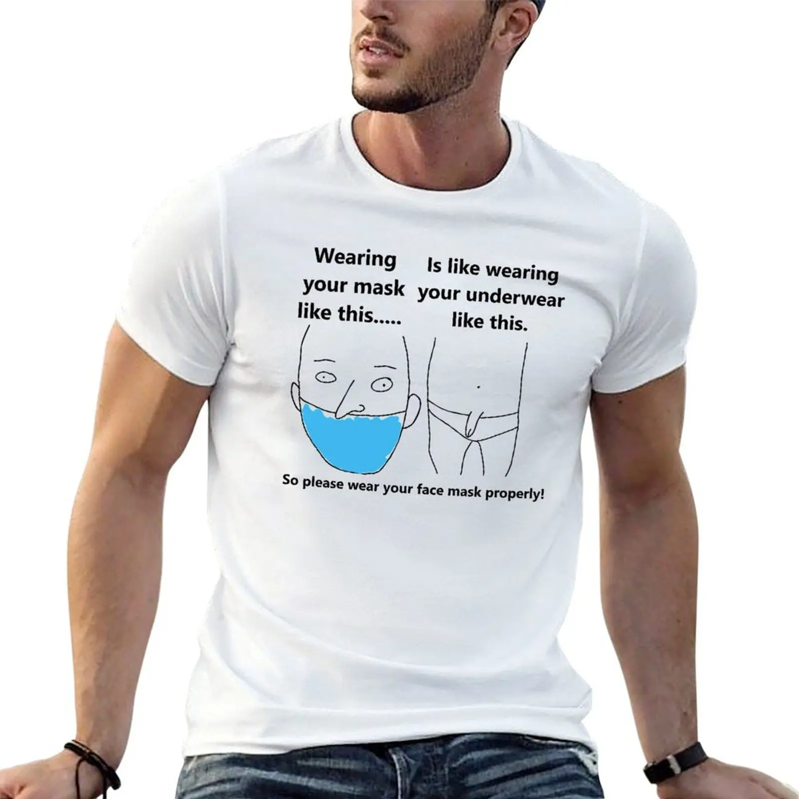 Wear your mask properly meme T-Shirt Non-Shrink Basic Cotton T-Shirt