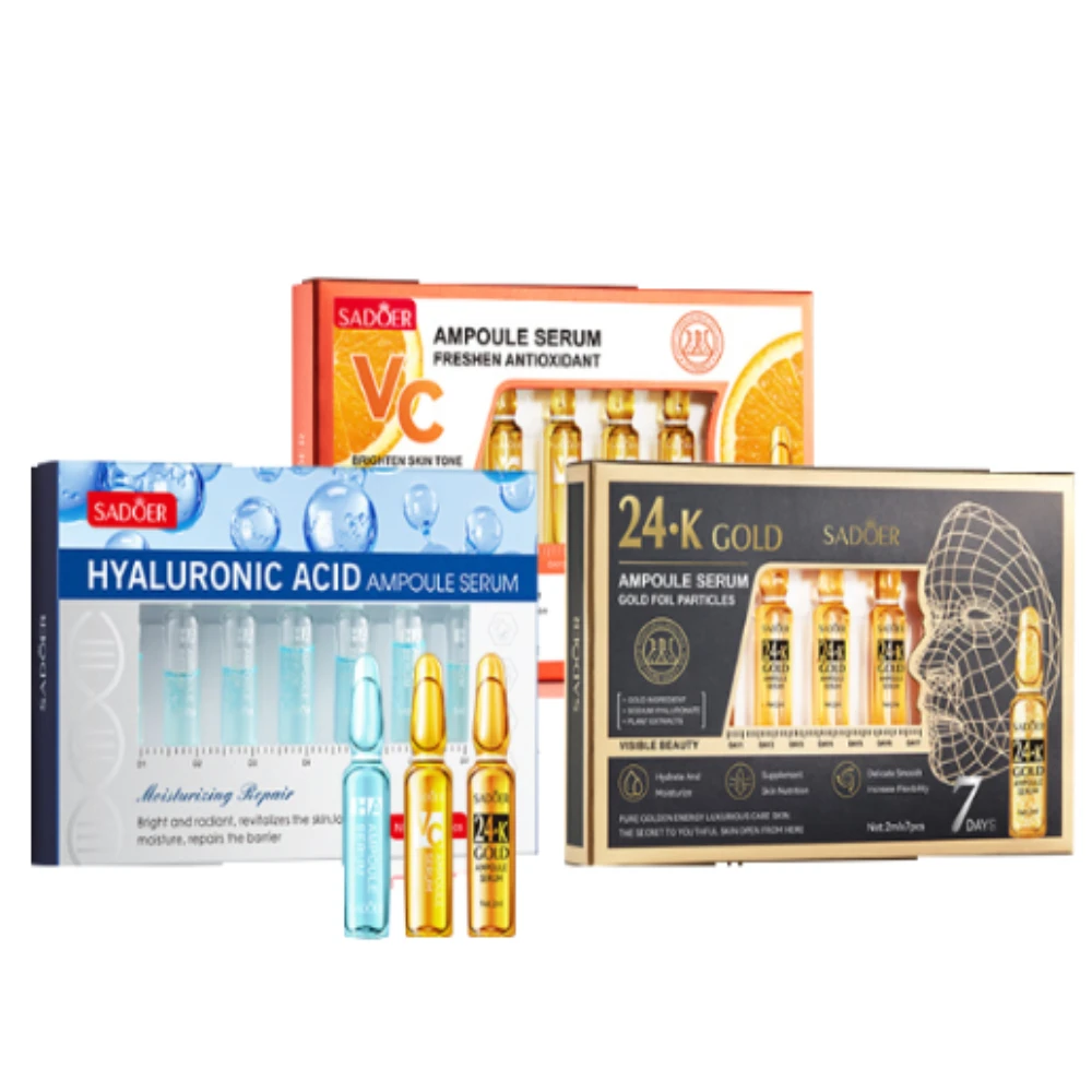 7Pcs Hyaluronic Acid/Vitamin C/24K Golden Ampoule Essence Kit - Moisturizing, Dark Spots Freckles Removal Anti-Aging Skincare