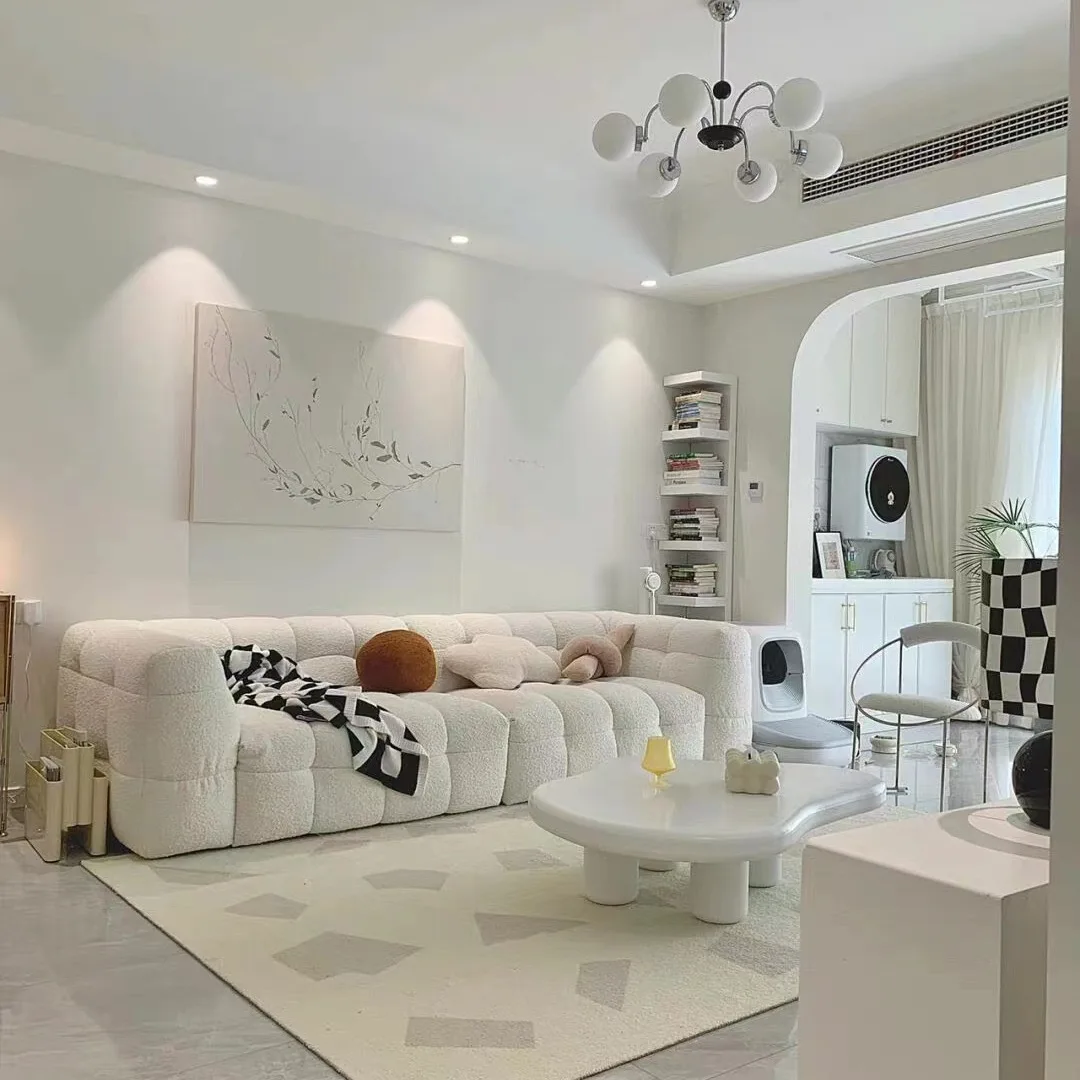 Nordic lamb wool sofa, retro simple lamb wool sofa