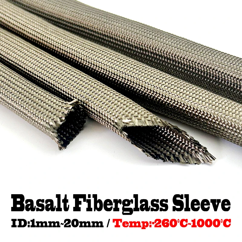 ID1~20mm Basalt Glass Fiber Sleeve 1000Deg C Resistant Fireproof Heat-Insulating Tubing for High-Temp Machinery Cable Protection