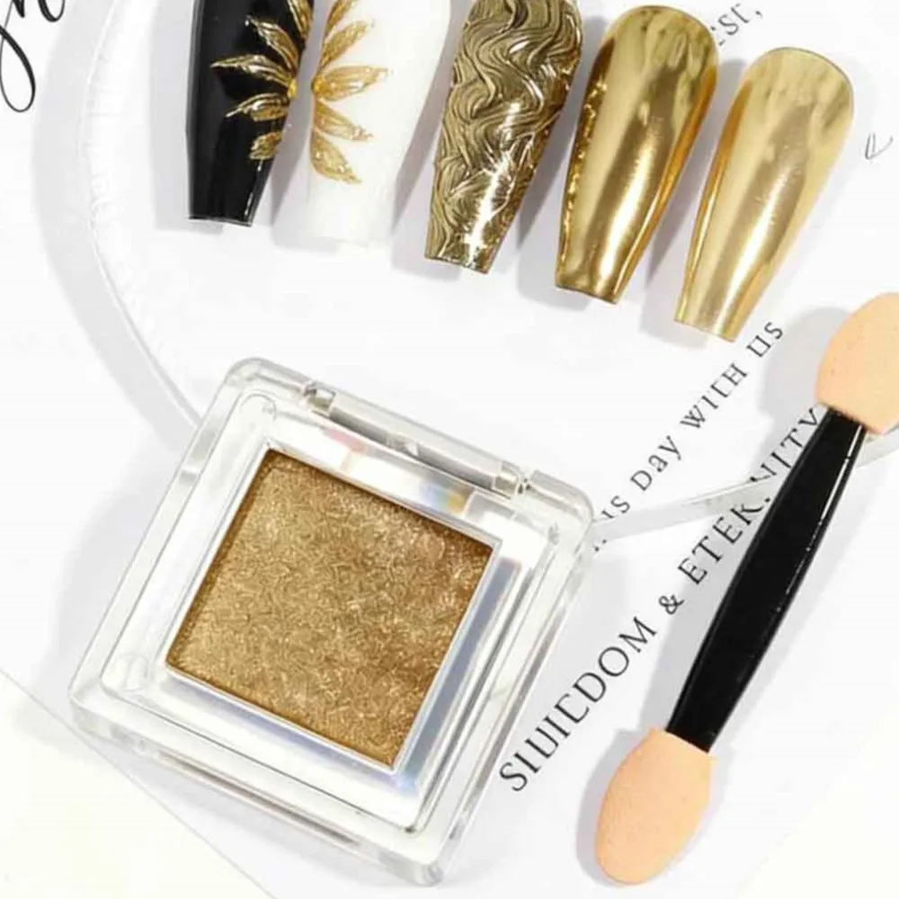 1 Box Solid Magic Mirror Nail Powder Gold Metallic Ripple Mirror Powder Nail Art Pigment Shiny Chrome Powder Rubbing on Nails