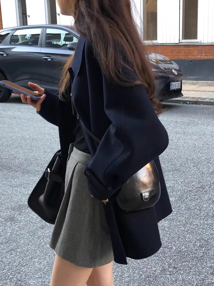 

Chic Winter Woolen Coat Long Sve Single Button Loose Fit Pure Color Lapel Ele Versatile Mid-Length Faionable Outerwear