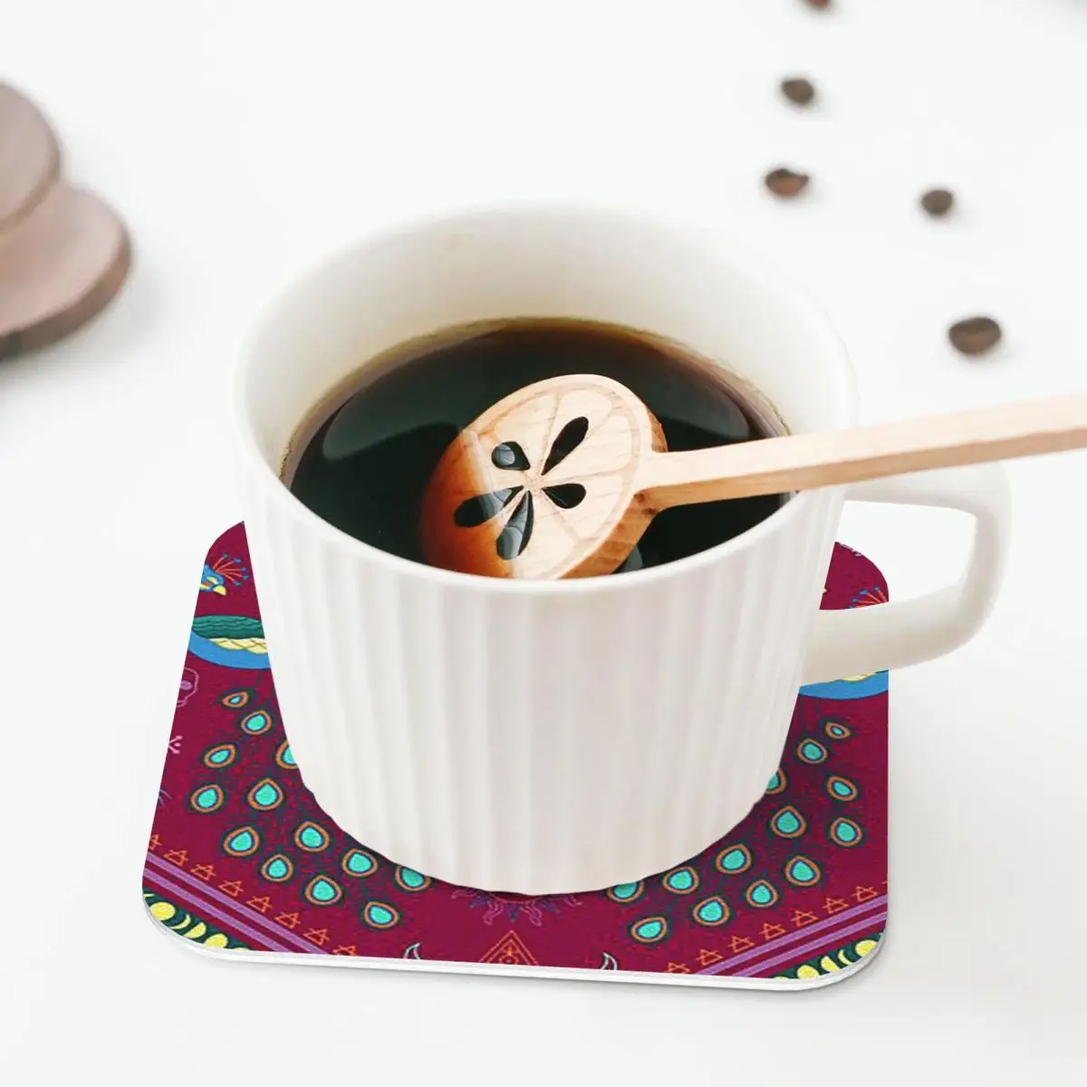 Mollymauk Tealeaf Inspired Print Coasters Coffee Mats Mug Cup Placemats Tableware Pads for Home Kitchen Dining Bar