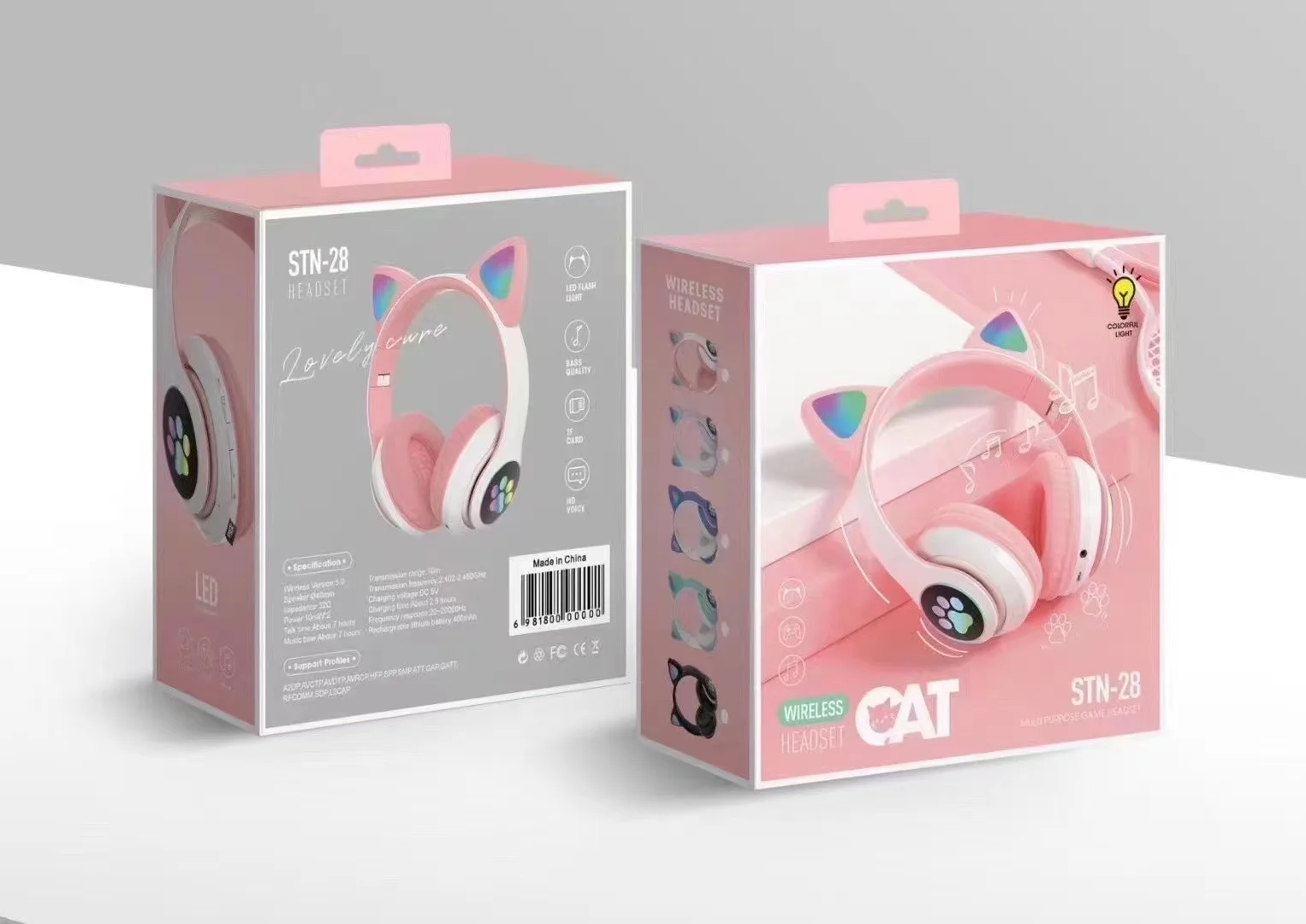 Auriculares inalámbricos con Bluetooth, STN-28 explosiva, cabeza de garra de gato, graves pesados, orejas de gato deslumbrantes