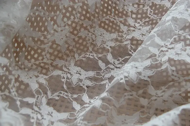 1 yarda de tela de encaje con bordado floral de tul blanco/negro, tela de encaje para vestido de novia, 59 "ancho, precio: