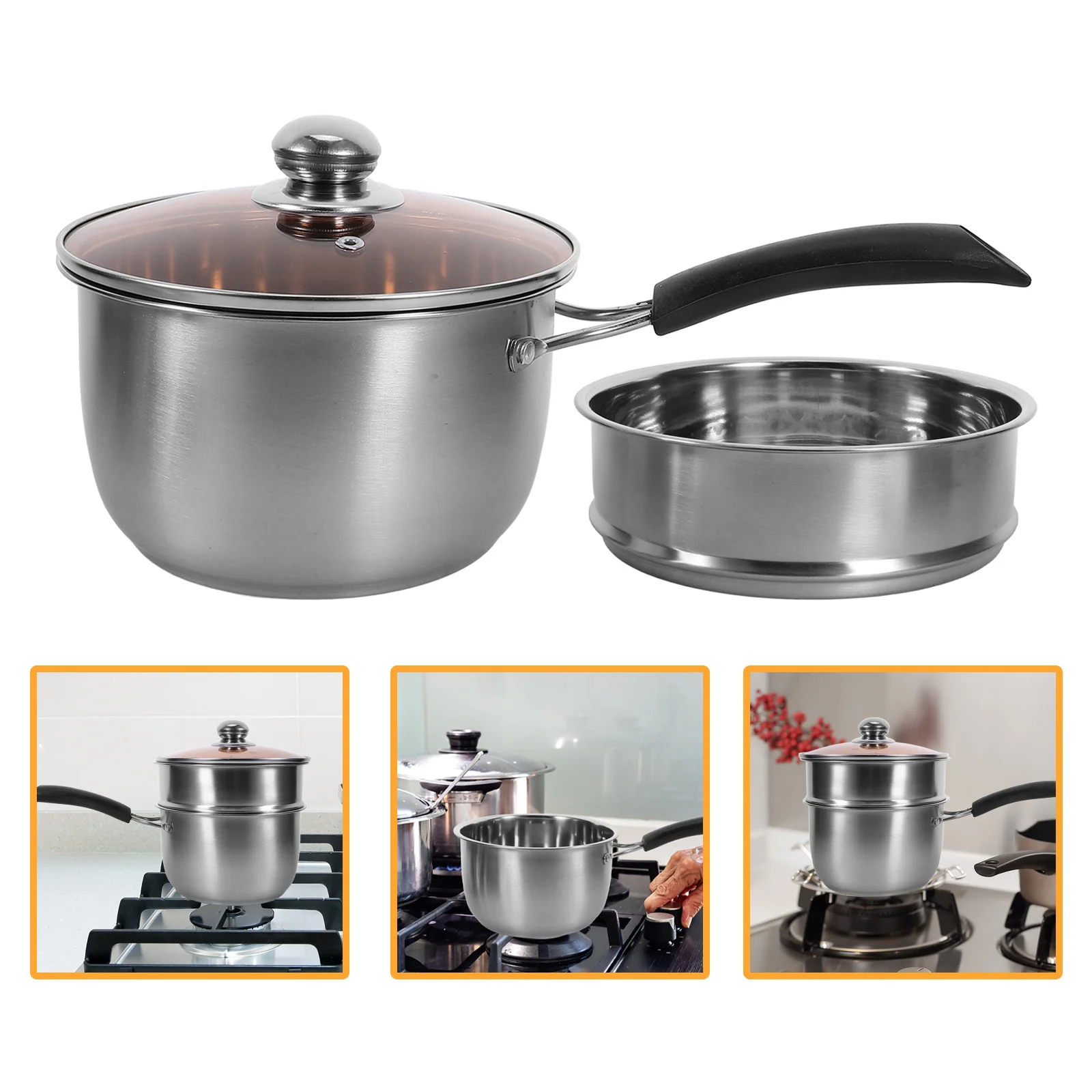 

1Set Steaming Pot Kit Stainless Steel Cooking Pot with Handle Nonstick Soup Saucepan Flat Base for Home Restaurant