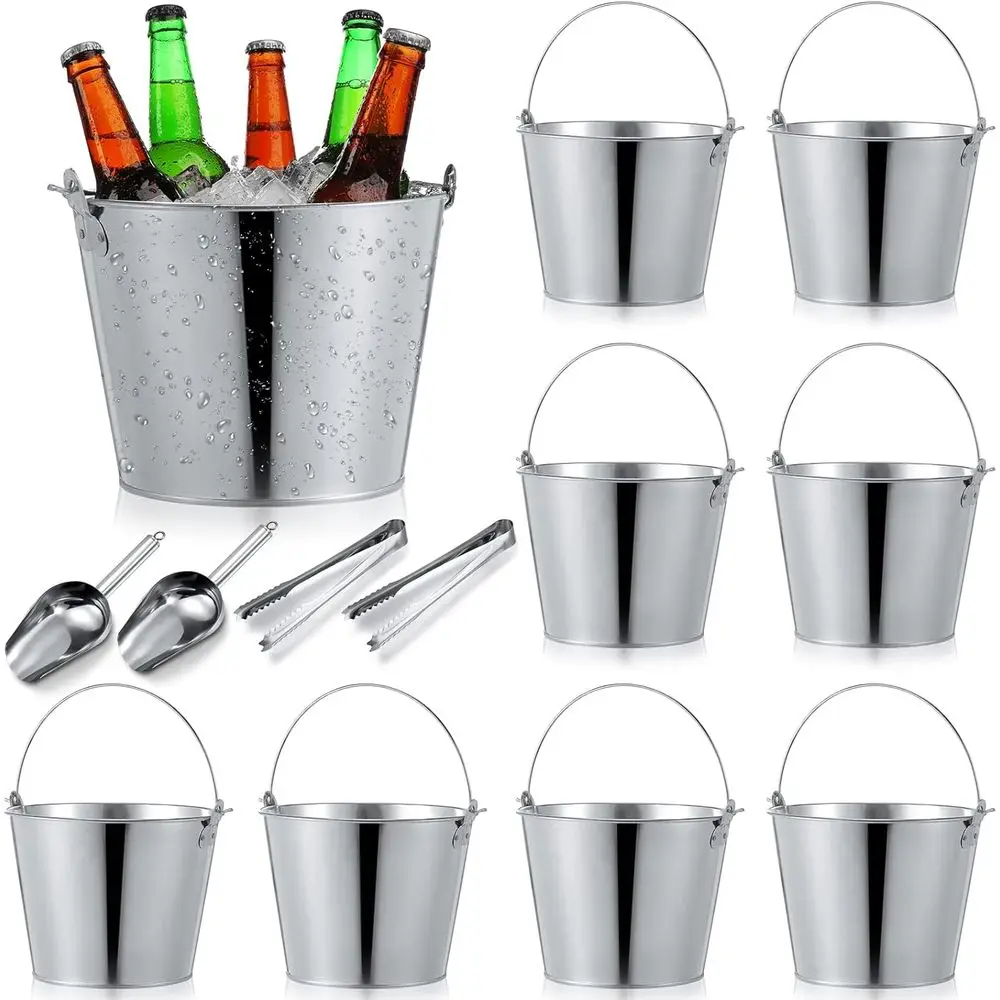 

24-Piece Galvanized Bucket Set: 16 Pails, 4 Scoops, 4 Tongs for Parties, Weddings, Planters, and Event Decor (7 Inch Silver)