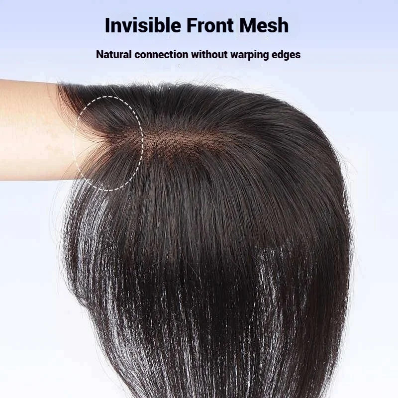 7x10cm Breathable Lace Human Hair Toppers 10 Inch Invisible Clip In Bangs for Women Natural Hairpieces Cover Thinning Hair Daily