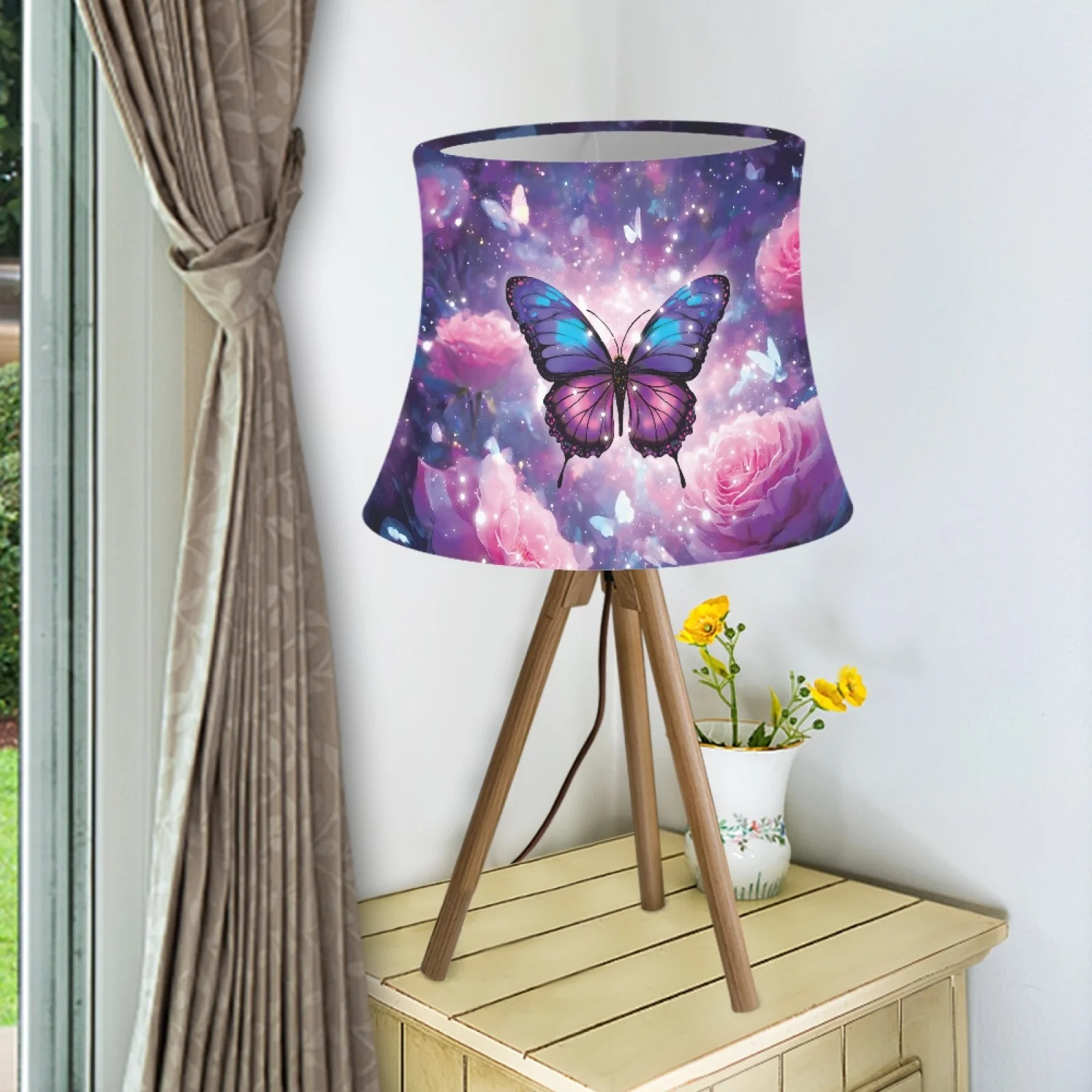 

Тканевый абажур для настольной лампы, абажуры для гостиной, спальни, бабочки, цветы, принт, эластичная ткань