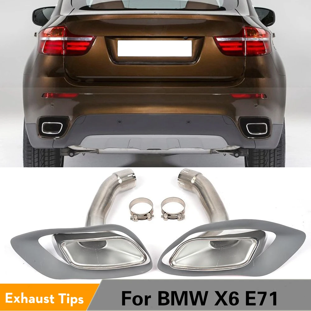 1Pair 304 Statinlessim Chrome Exhaust Tips Car Retrofit Tail Pipes Muffler For BMW X6 E71 30d 35d 40d 2008 – 2013