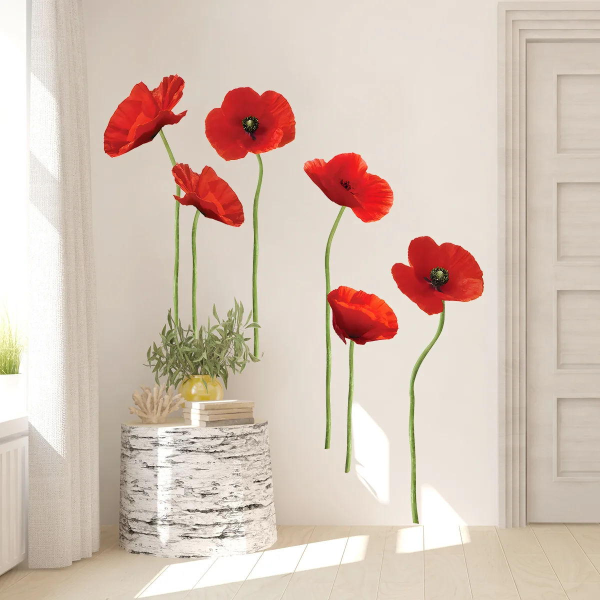 removable Poppy flower   Wall Sticker Art  Bedroom Decal Mural   Decor self-adhesive