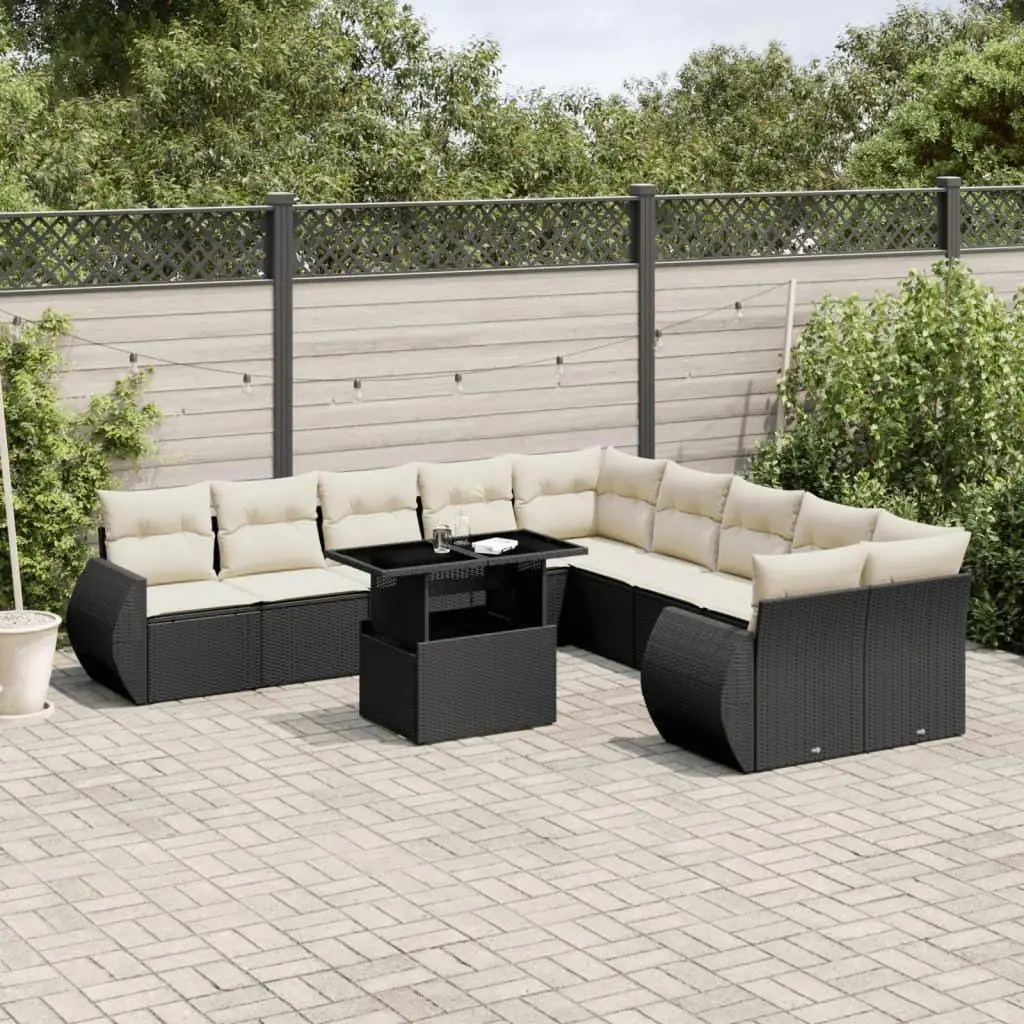

Stylish Garden Sofa Set in Black and Cream White Weather Resistant Cushions Modern Outdoor Furniture